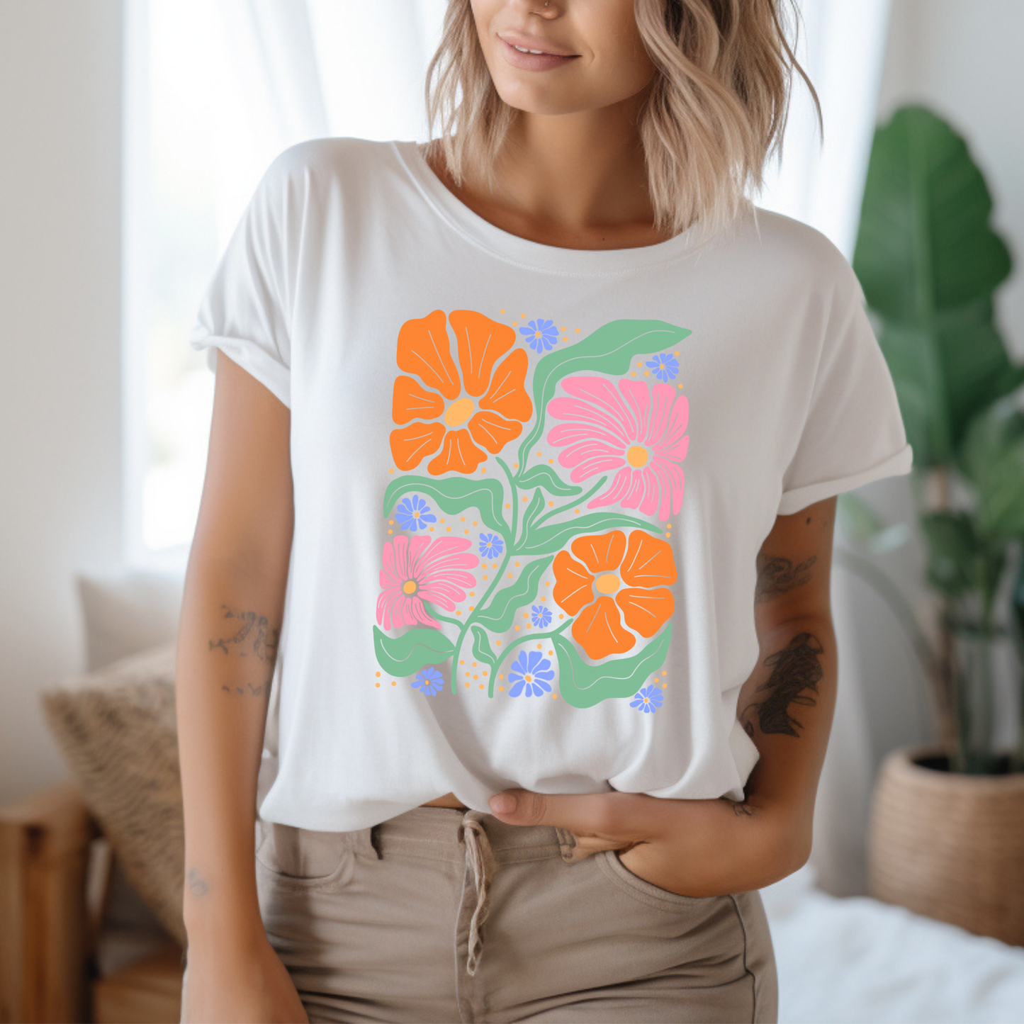 Retro Floral Short Sleeve Essential T Shirt